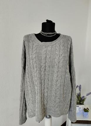 Стильний сірий оверсайз светр реглан з узорами, батальний