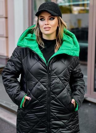 Зимняя женская куртка большие размеры стеганая плащевка канда двухсторонняя5 фото