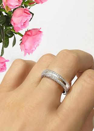 💍 18,5 и 19,5 серебряное кольцо серебро 925 пробы усыпанное белыми прозрачными камнями3 фото