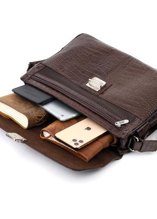 Чоловічий портфель із фактурної шкіри karya 20938 коричневий9 фото