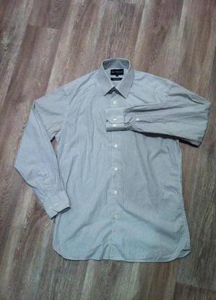 Котоновая рубашка белая в серую полоску полосатая { ворот 15 usa}2 фото