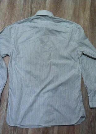 Котоновая рубашка белая в серую полоску полосатая { ворот 15 usa}3 фото