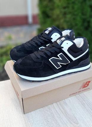 Зимові кросівки new balance 574 white black1 фото