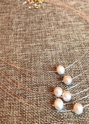 Підвіска невидимка з річковим перлами 8-9 мм