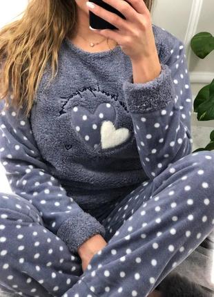 Тёплая флисовая пижама, зимний домашний костюм