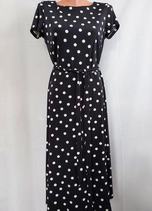 Черное платье миди под пляс в горошек wallis(размер 10)2 фото