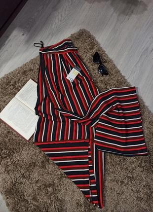 Стильні широкі штани в чорно-червону смужку1 фото