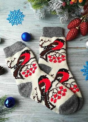 Шкарпетки жіночі шерстяні в‘язані із овечої шерсті теплі новорічні на новий рік «снігері»,р. 36-41