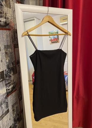Базовое чёрное платье в рубчик, shein, xs, на бретелях1 фото