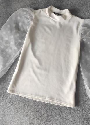 Кофта белая блузка с объемными рукавами   boohoo
