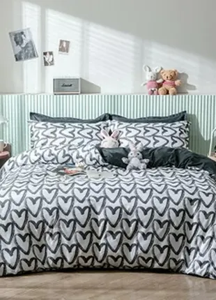 Berni home комплект постельного белья с принтом сердце серый hearts (полуторный)