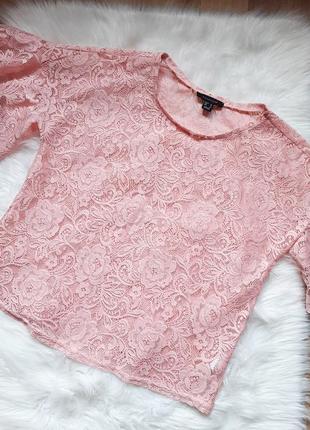2 вещи по цене 1. нежная розовая кружевная блуза футболка с рукавом крылышко h&m