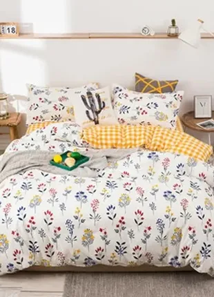 Berni home комплект постельного белья в клетку с цветочным принтом желтый с белым wildflowers