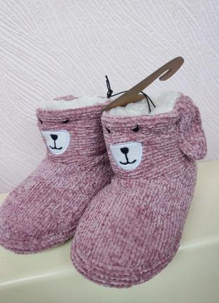 Детские теплые домашние тапочки угги собачки велюровая нить размеры 24-31