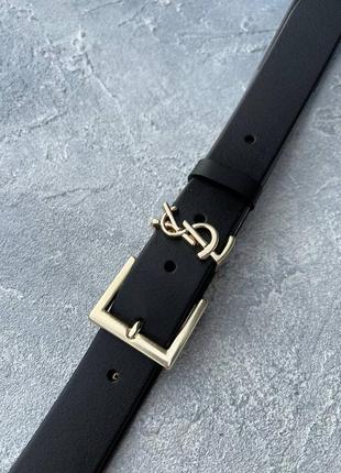 Ремінь жіночий шкіряний чорний в стилі ysl / ремінь жіночий шкіряний