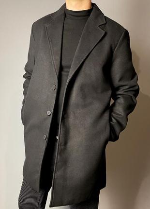 Качественное мужское пальто черное длинное приталенное классическое3 фото