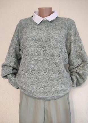 Ажурный джемпер свитер с мохером мятного цвета