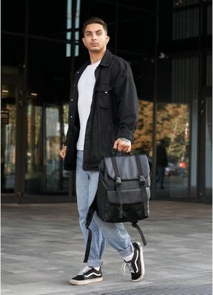 Чоловічий рюкзак рол sambag loft zard чорний з клапаном4 фото