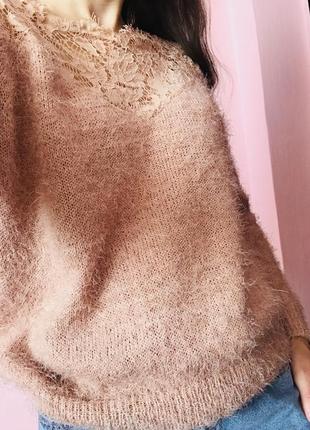 Светир джемпер пуловер кофта травка з мереживом 💙💛5 фото
