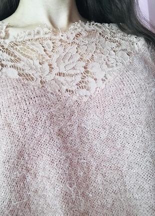 Светир джемпер пуловер кофта травка з мереживом 💙💛6 фото