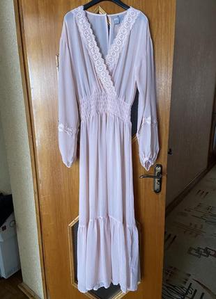 Платье прозрачное шифоновое в пол пудрового цвета asos7 фото