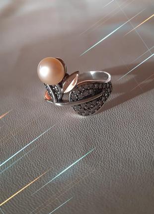 🫧 19.5 размер кольцо серебро с золотом жемчуг