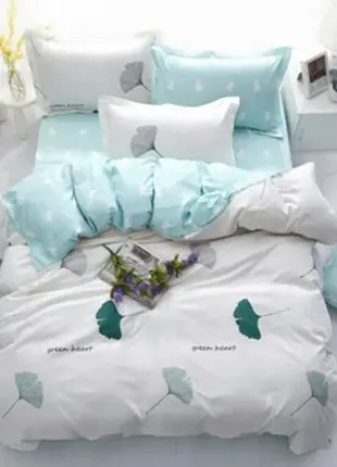 Berni home комплект постельного белья с растительным принтом белый с бирюзовым green heart (полуторн1 фото