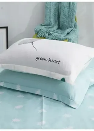 Berni home комплект постельного белья с растительным принтом белый с бирюзовым green heart (полуторн5 фото