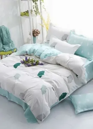 Berni home комплект постельного белья с растительным принтом белый с бирюзовым green heart (полуторн4 фото