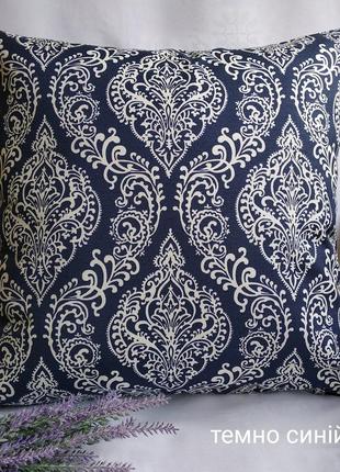 Декоративна наволочка 40*40 синя з орнаментом для декора, чохли на подушки