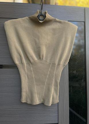 Zara водолазка з плечиками без рукавів хакі1 фото