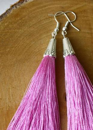Сережки сережки кисті пензлика рожеві нитки довгі модні бохо2 фото