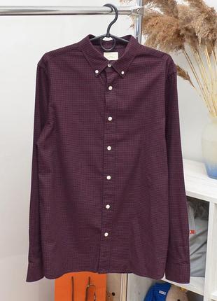 Selected плотная как фланелевая бордовая рубашка в клетку качество топ