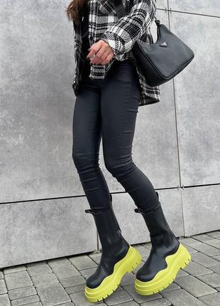 Крутейшие женские ботинки bottega veneta black/green premium чёрные с салатовым7 фото