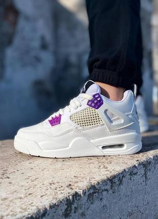 Красивейшие женские высокие кроссовки nike air jordan 4 retro white purple белые с фиолетовым