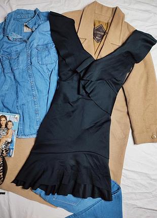 Michael keegan платье чёрное ассиметрия рюш с воланом ассиметрия большое батал миди