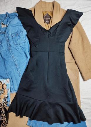 Michael keegan платье чёрное ассиметрия рюш с воланом ассиметрия большое батал миди3 фото