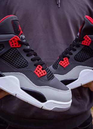 Мужские высокие кожаные кроссовки nike air jordan retro 4 paris black\grey\red#найк