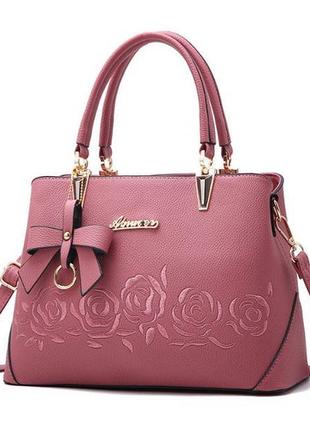 Женская сумка с цветами розовый