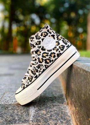 Крутейшие женские высокие кеды converse chuck taylor all star high leo premium леопардовые бежевые1 фото