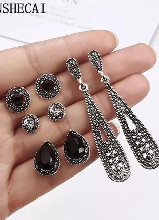 🆕 серьги 4 пары , набор сережек под серебро