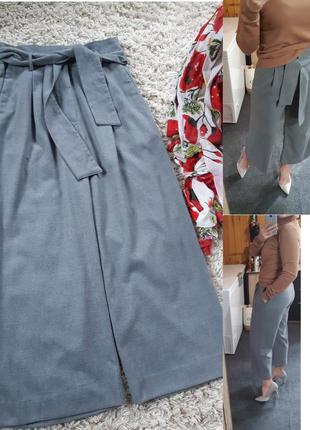 Актуальные теплые широкие штаны кюлоты с поясом ,h&m,  p. 101 фото
