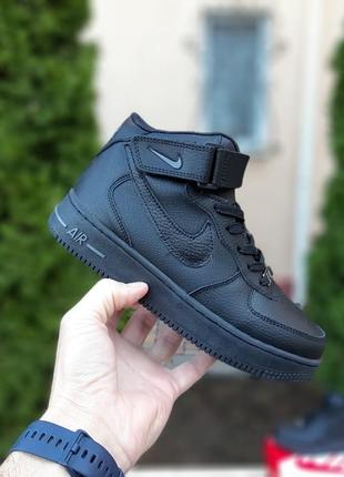 Кроссовки женские nike clone air force 1 ' 82 высокие черные / кросівки жіночі найк аир форс чорні кроссы7 фото