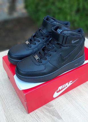 Кроссовки женские nike clone air force 1 ' 82 высокие черные / кросівки жіночі найк аир форс чорні кроссы10 фото