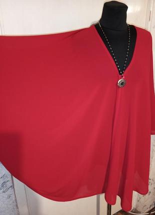 Асимметричный,красный (фото 2),нарядный кардиган-накидка-балахон,большого размера,оверсайз3 фото