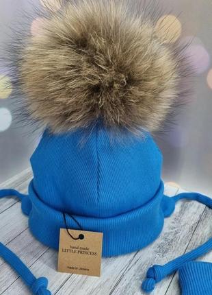Комплект шапка із натуральним бубоном+шарф+рукавички1 фото