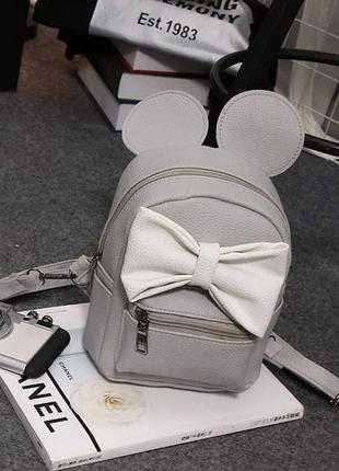 Маленький женский рюкзак с ушами микки сиро-белый4 фото