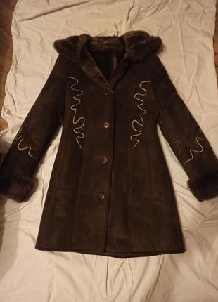Дубленка с капюшоном new mark мех натуральный вышивка