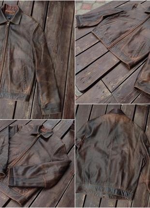 Стильная кожаная куртка maddox бомбер в стиле crazy horse кожа наппа с потертостями и разводами байкерская рокерская7 фото