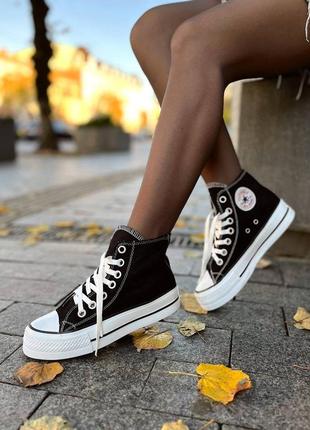 Стильные женские высокие кеды converse chuck taylor all star platform black чёрные